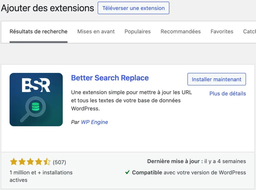 Installer le plugin Better Search Replace